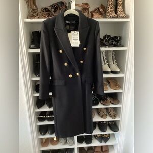 Zara Women's Black long Coat with Gold Buttons